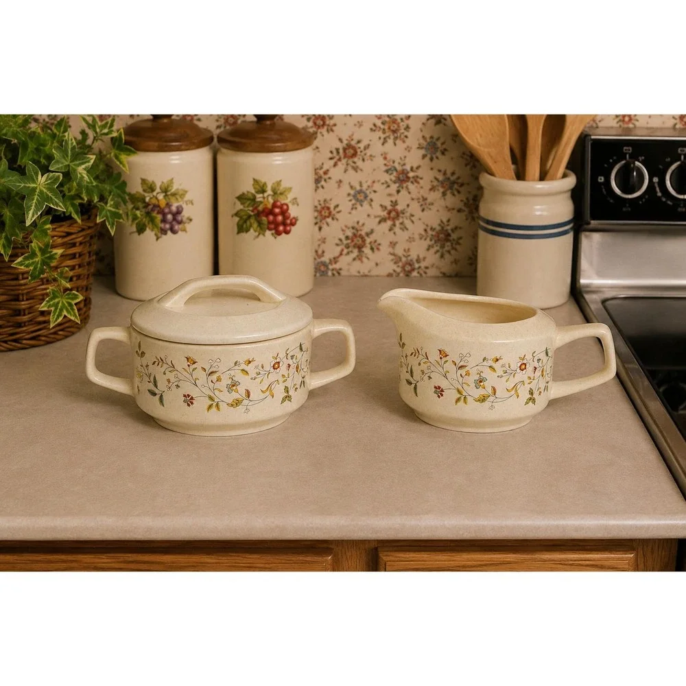 VTG Temper-Ware by Lenox  Sugar and Creamer Set, Merriment Floral, Made in USA